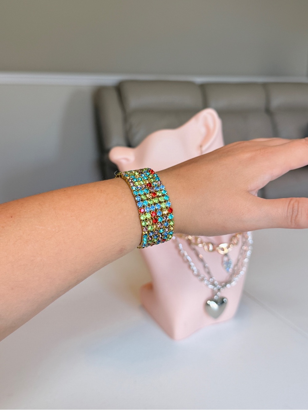 MultiColor Gemstone Stretch Bracelet - Picture 4 of 8